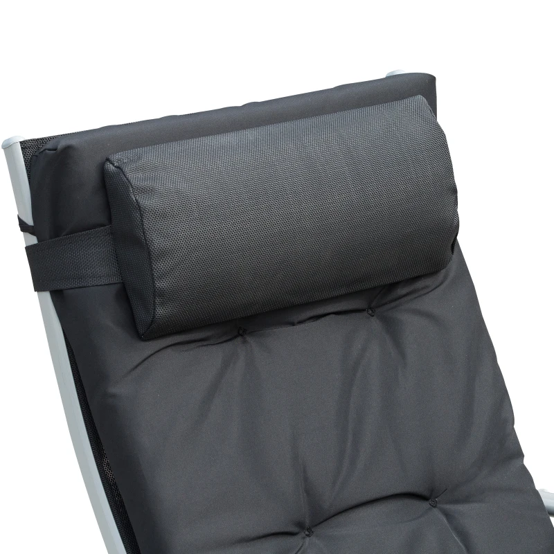 Outsunny Bain de Soleil Pliable transat inclinable 7 Positions Chaise Longue Grand Confort avec Matelas + accoudoirs métal époxy textilène Polyester Noir