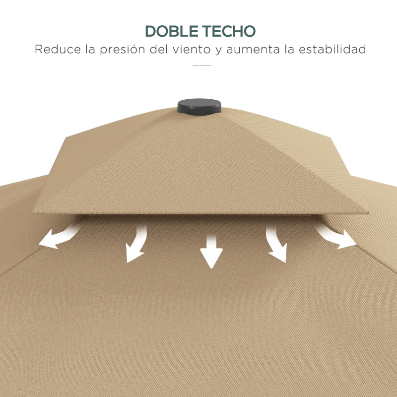 Outsunny Sombrilla Terraza Exterior con Techo Doble con Borde Ondulado Manivela y Base Cruzada 243x243x251 cm Caqui