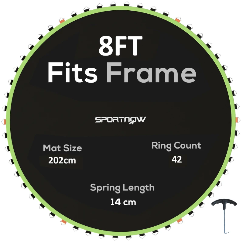 SPORTNOW Trampoline Replacement Mat with Spring Pull Tool, 42 V-Hooks, for 8ft Trampoline using 14cm Springs, Green