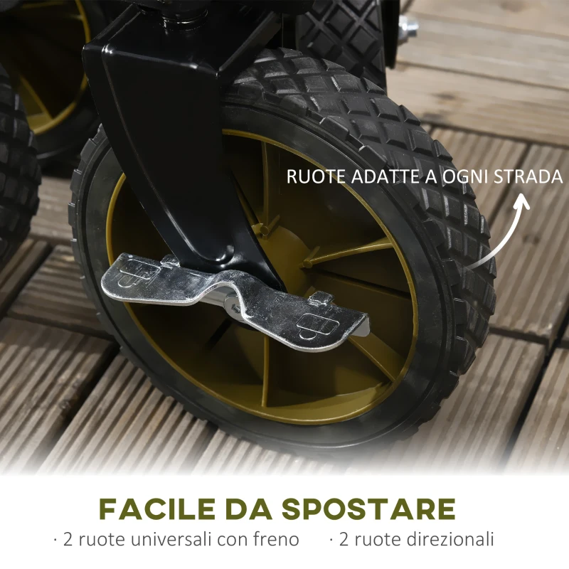 Outsunny Carrello da Giardino 125L Pieghevole con Maniglia e 5 Sacche, 108x55x93 cm, Verde