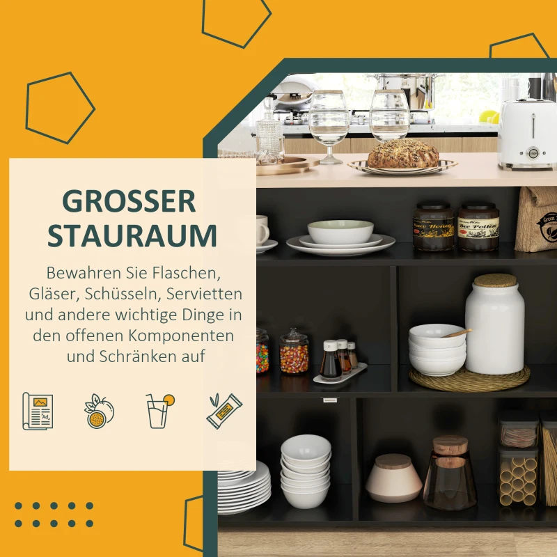 HOMCOM 3-cz. Zestaw Barowy, Bartisch ze Składanym Blatem, 2 Stołki Barowe, 6 Schowków, Czarny+Dąb, 116 x 70 x 89,5 cm