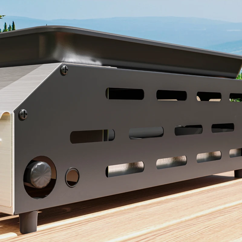 Outsunny Gasgrill 8000BTU/2,4 KW Grillwagen inkl 2 Edelstahl-Brenner Druckminderer 44 x 44,5 x 19 cm Silber+Schwarz