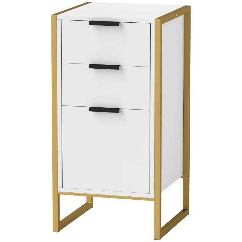 HOMCOM Bedroom Chest of Drawers, Industrial 3-Drawer Dresser, Storage Drawers Unit with Metal Frame for Living Room, White