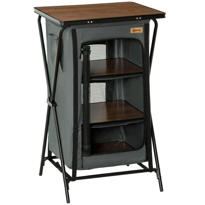 Outsunny Campingtafel met 3 Planken, Ritsdeur, Aluminium, Opvouwbaar, Grijs