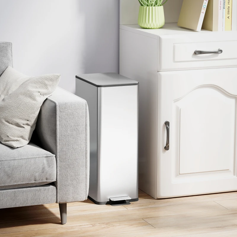 HOMCOM Mülleimer 20L, Soft-Close-Deckel, Deodorant-Fach, Fingerabdrucksicher, Edelstahl, Silber(m-9)
