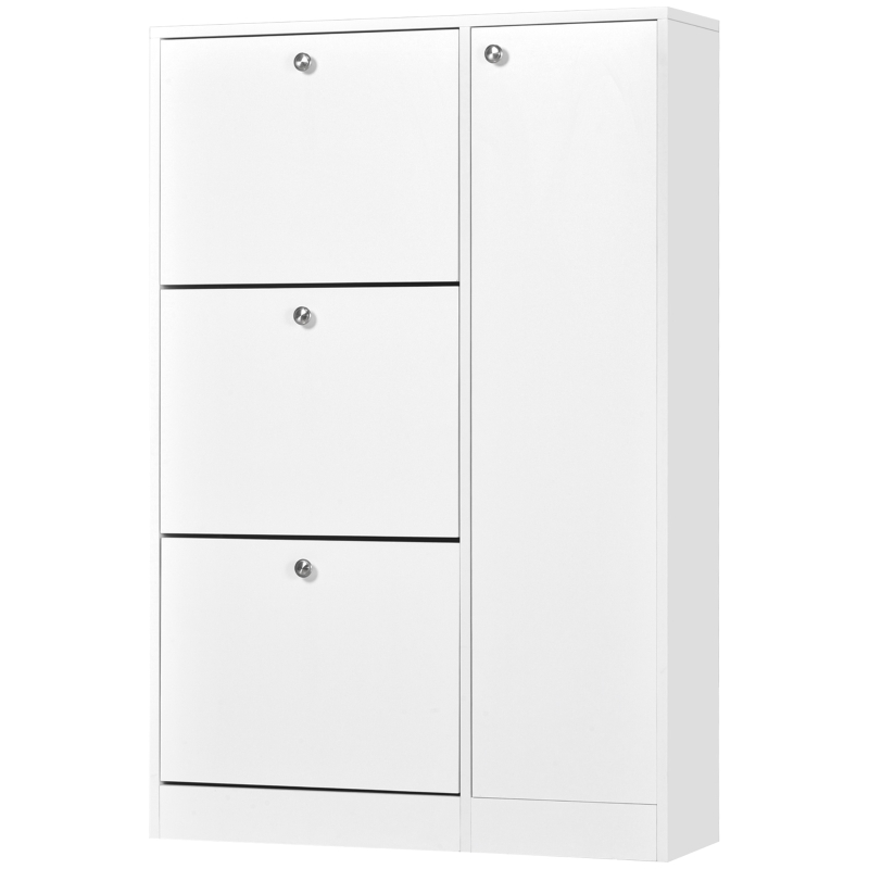HOMCOM Shoe Cabinet with 3 Flip Drawers, Narrow Shoe Storage Cabinet with 5-tier Cupboard and Adjustable Dividers for Hallway, Entryway, White