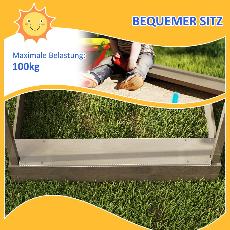 Outsunny Sandkasten mit Sonnenschutz, Spielhaus-Design, mit Spielzeug-Set, behandeltes Massivholz, 124 x 116 x 146 cm, Grau