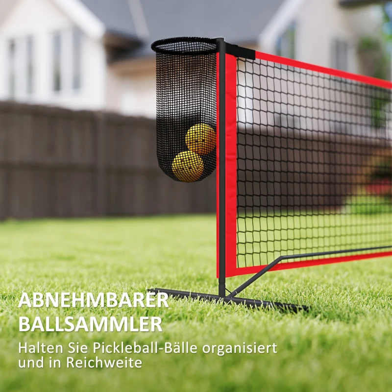 SPORTNOW Complete Pickleball-Set met Net, Standaard, Ballen, Staal, Kunststof, Rood