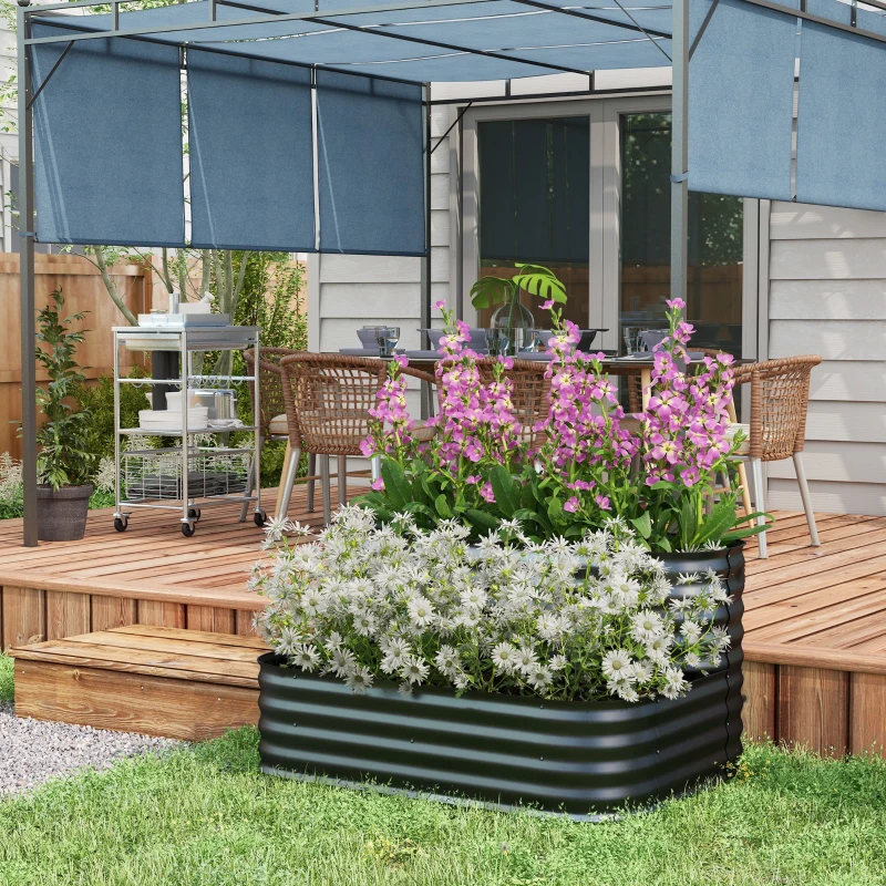 Outsunny Carré potager de jardin fond ouvert 2 étages pour herbes légumes fruits fleurs 120 x 90 x 30 cm noir