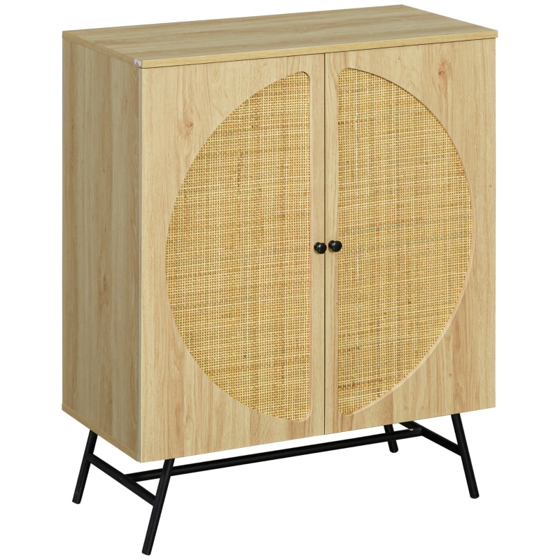 HOMCOM Meuble de rangement buffet haut aspect bois et cannage design 2 portes 80 x 39 x 101,8 cm naturel