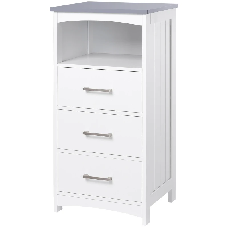 kleankin Meuble de salle de bain sur pied meuble de rangement avec 3 tiroirs et 1 niche 40 x 33 x 80 cm blanc
