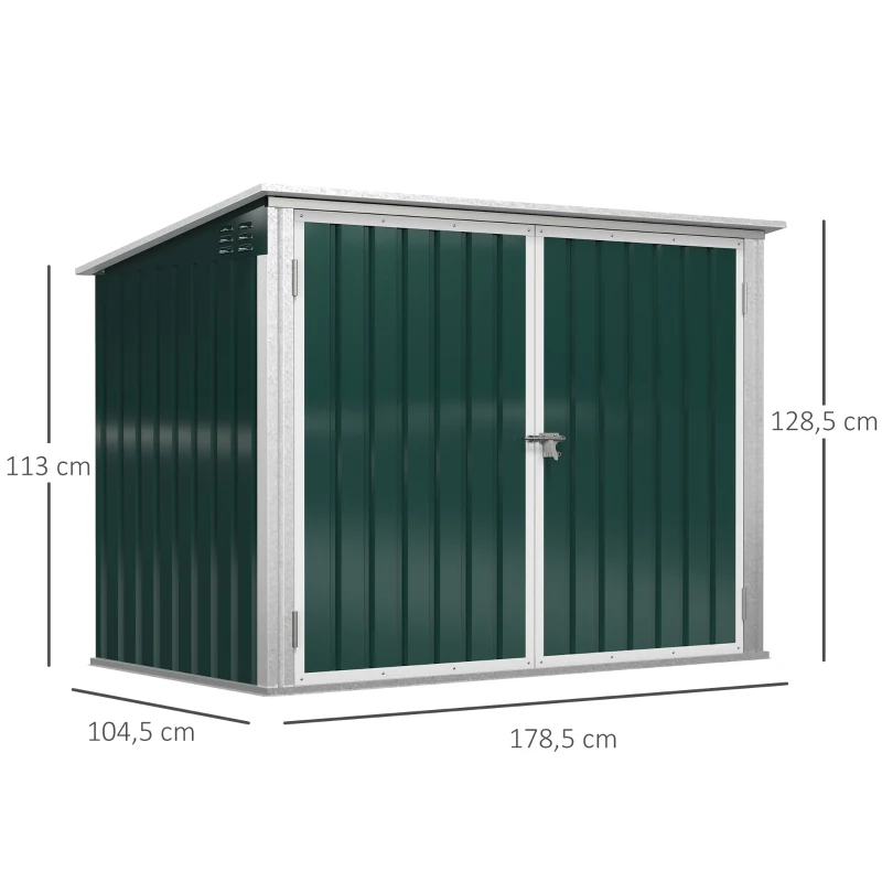 Outsunny Abri cache poubelle double avec deux portes et ouverture 178,5 x 104,5 x 128,5/113 cm vert