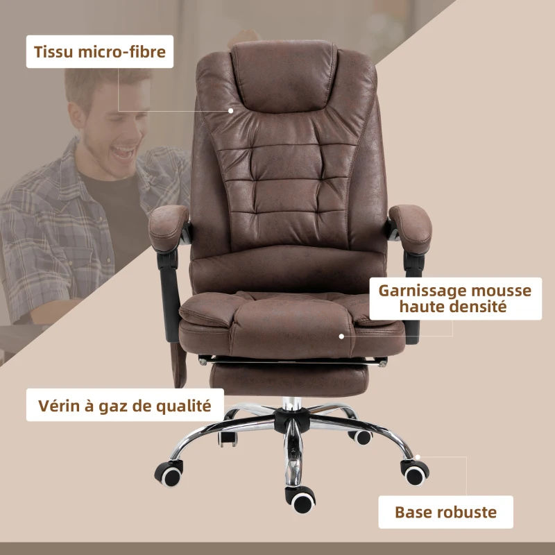 Vinsetto Fauteuil de bureau direction massant chauffant hauteur réglable dossier inclinable toile de microfibre marron(m-8)