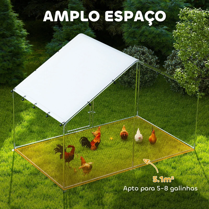 PawHut Galinheiro para Exterior 3x1,7x1,9 cm Galinheiro de Aço Galvanizado com Cobertura Anti UV para 5-8 Galinhas Prata