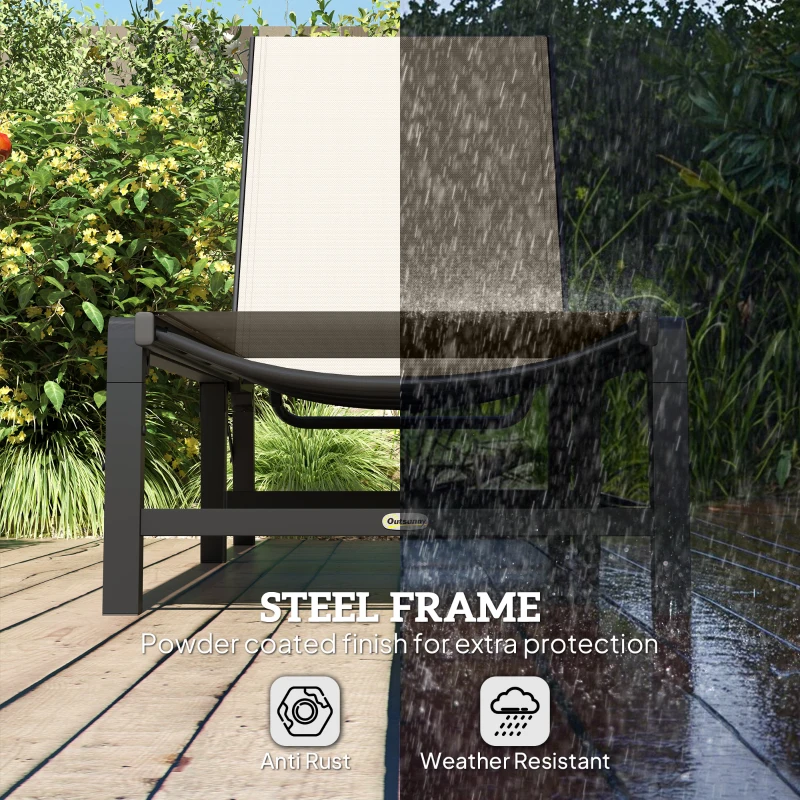 Outsunny Folding Sun Lounger Set of 2, 5-Position Adjustable Reclining Garden Loungers, Garden Chaise Lounge Sunbed Recliner Chairs with Steel Frame for Beach, Porch, Patio, Camping, Khaki