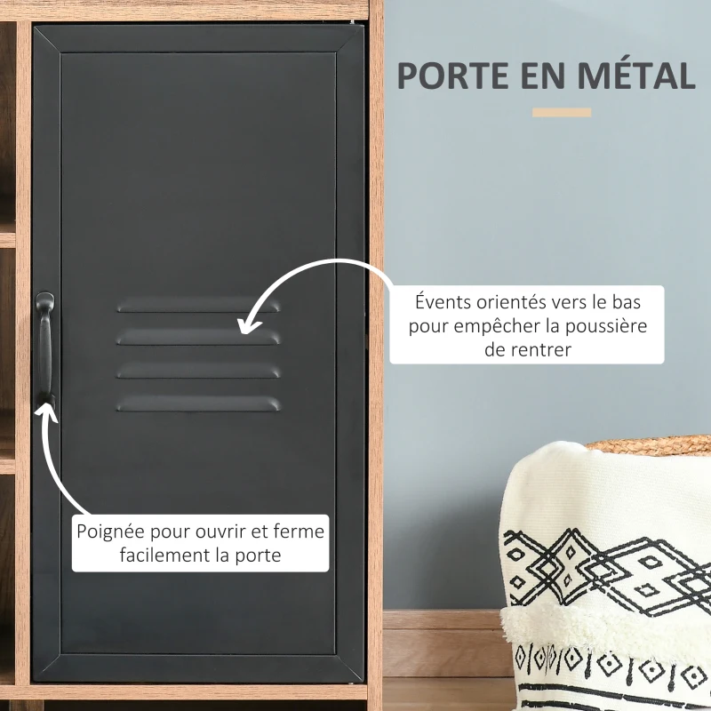 HOMCOM Buffet Industriel - Meuble de Rangement sur pied 3 niches Placard - en Bois et Porte métal Noir
