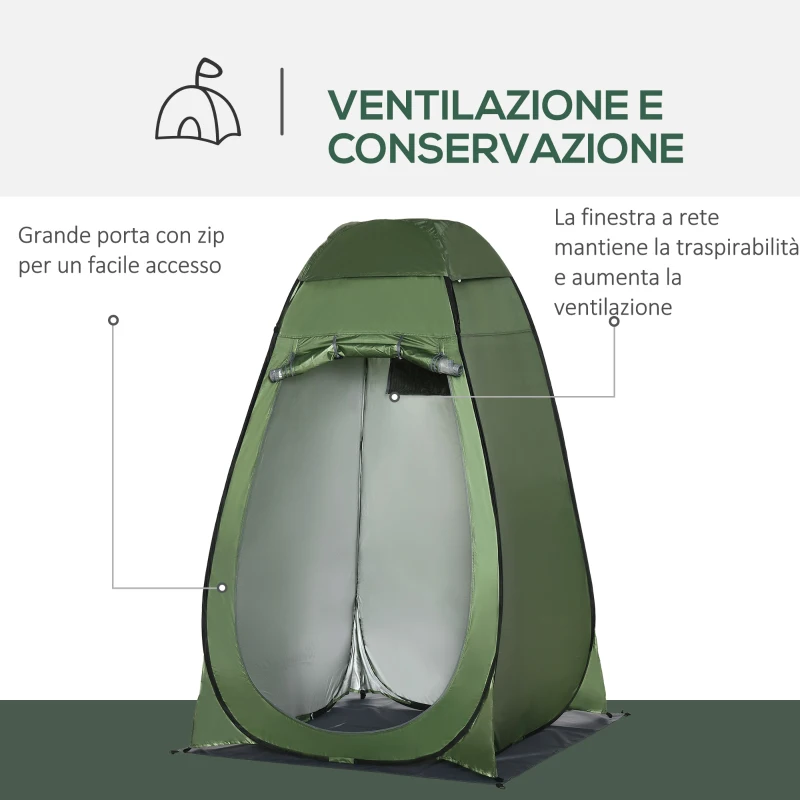 Outsunny Tenda Doccia da Campeggio e Spiaggia con Porta a Cerniera e Borsa di Trasporto, 126x124x189 cm, Verde Scuro