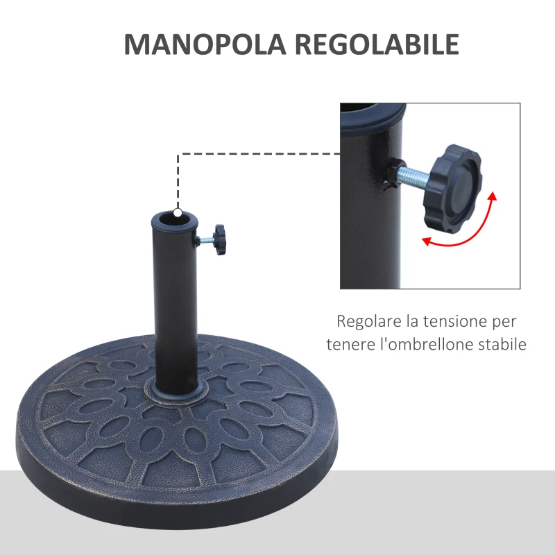 Outsunny Base per Ombrellone Rotondo per Pali da Ø38 e Ø48 mm, in Resina e Acciaio, Ø45 cm, Bronzo