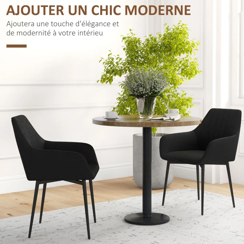 HOMCOM Chaises de Salle à Manger Chaises de Visiteur Design scandinave - Lot de 2 chaises - Pieds effilés métal Noir