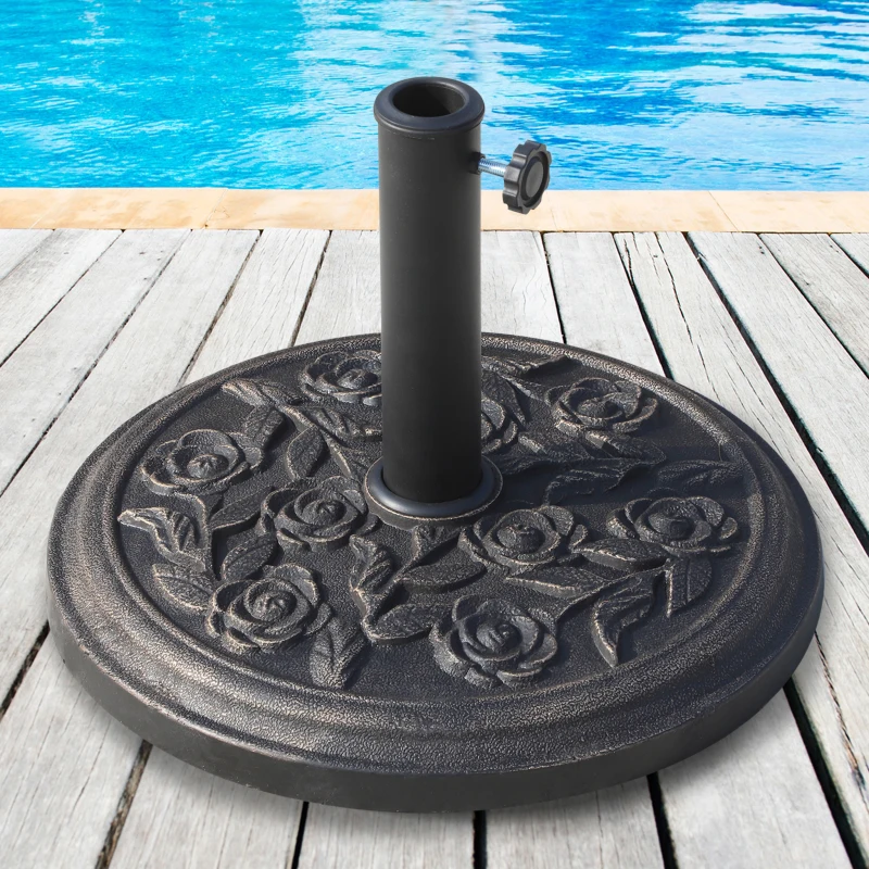 Outsunny Pied de parasol rond 9 kg support parasol résine motif roses pour terrasse piscine Ø 45,5 x 31 cm bronze