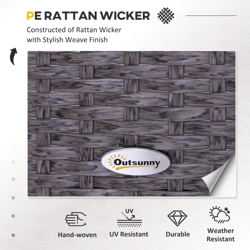 Outsunny 5 Pieces PE Rattan Garden Furniture Set with 10cm Thick Padded Cushions, Wicker Weave Outdoor Seating Chairs with 2 Armchairs, 2 Stools, Glass Top Table, Dark Grey