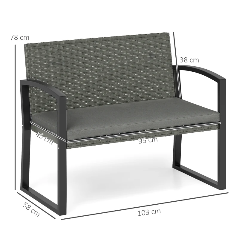 Outsunny Two-Seater Rattan Garden Bench - Grey/Black