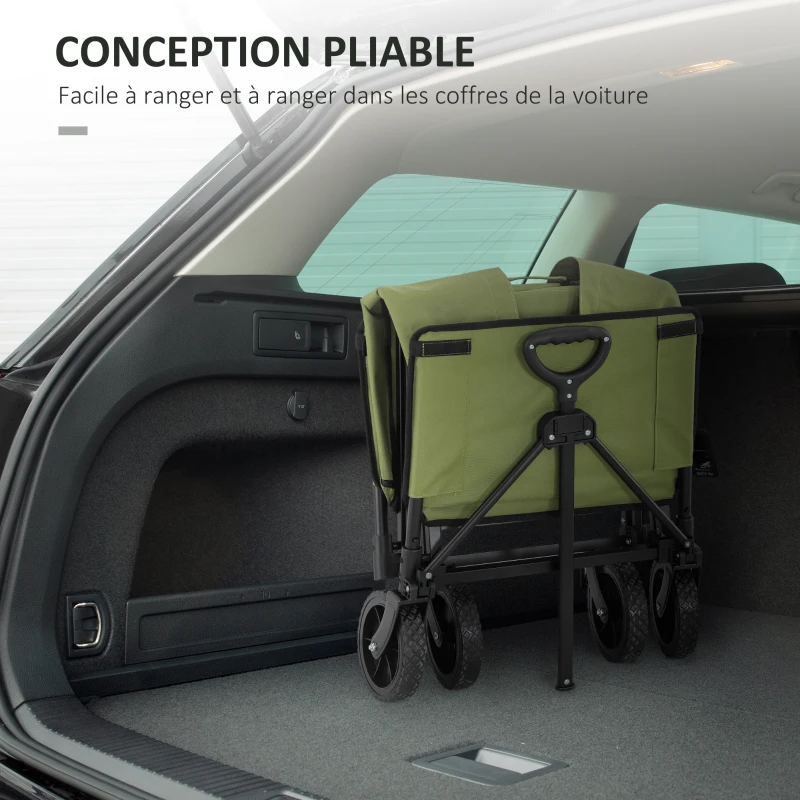 Outsunny Chariot de jardin pliable 130 L chariot de transport sac amovible poignée télescopique rotative 90 x 50 x 60 cm noir