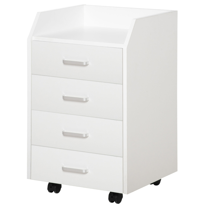 Vinsetto Caisson de bureau rangement sur roulettes 4 tiroirs coulissants MDF et panneaux de particules dim. 40L x 36l x 65H cm blanc