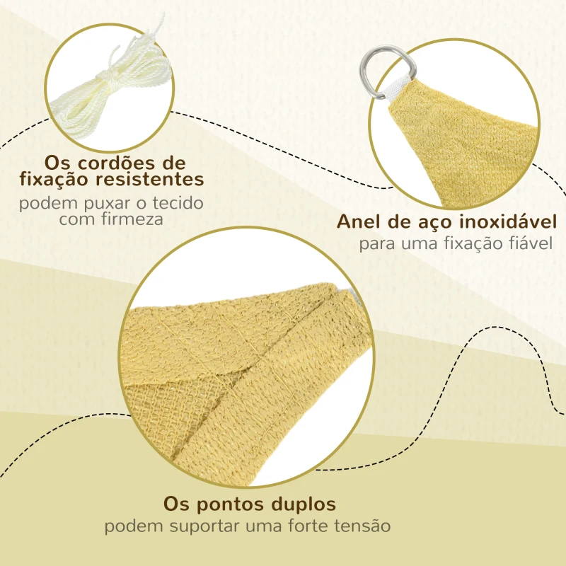 Outsunny Vela de Sombra Retangular 4x6 m Toldo Vela de HDPE com Anéis de Aço Inoxidável e Cordas para Jardim Pátio Bege