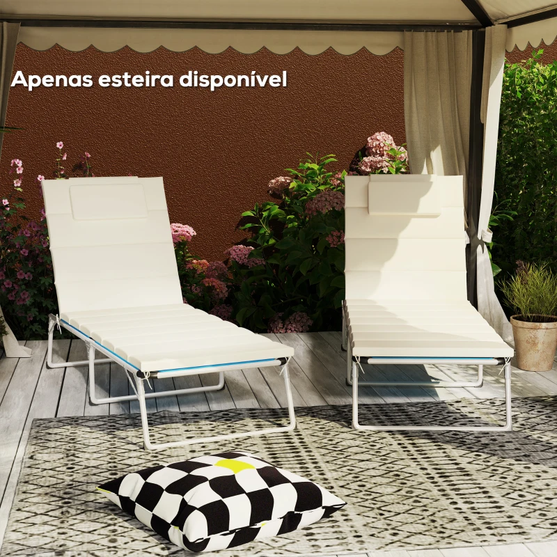 Outsunny Conjunto de 2 Almofadas para Espreguiçadeira Dobráveis 203x66x3 cm com Apoio para a Cabeça e Correias de Sujeição Creme
