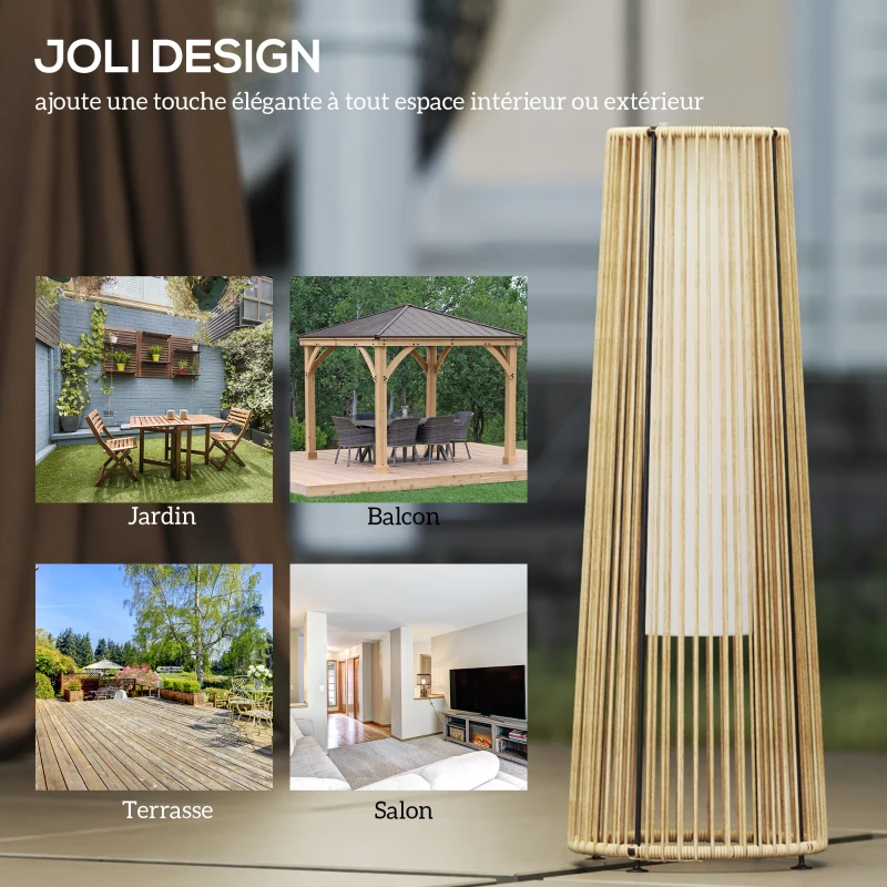 Outsunny Lampadaire LED de jardin style colonial dim. Ø 21,5 x 61H cm résine tressée filaire beige