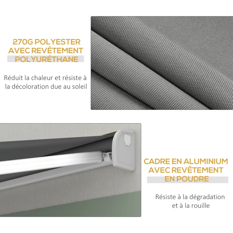 Outsunny Store banne motorisé, store banne électrique, angle réglable 14°-30°, avec télécommande manivelle, 3 x 2,5 m, gris clair