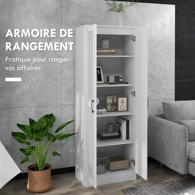 HOMCOM Armoire 2 portes meuble de rangement avec 4 étagères, style contemporain, 60L x 36,5l x 175H