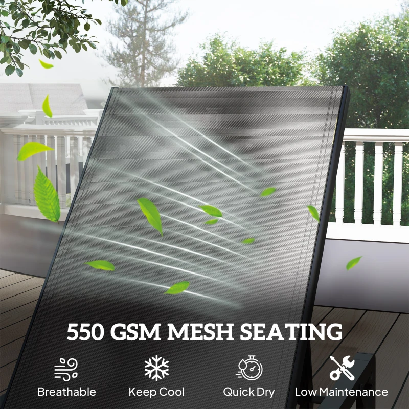 Outsunny Folding Sun Lounger Set of 2, 5-Position Adjustable Reclining Garden Loungers, Garden Chaise Lounge Sunbed Recliner Chairs with Steel Frame for Beach, Porch, Patio, Camping, Light Grey