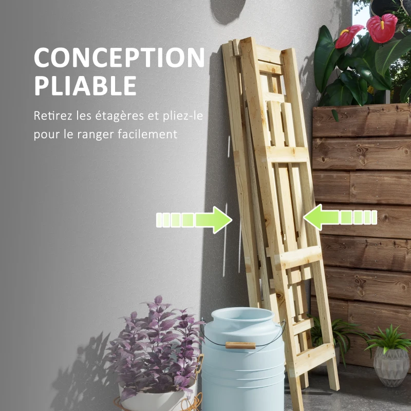 Outsunny Étagère à fleurs pyramidale en bois pliante 3 étagères - dim. 100L x 36D x 112H cm - bois massif de sapin clair