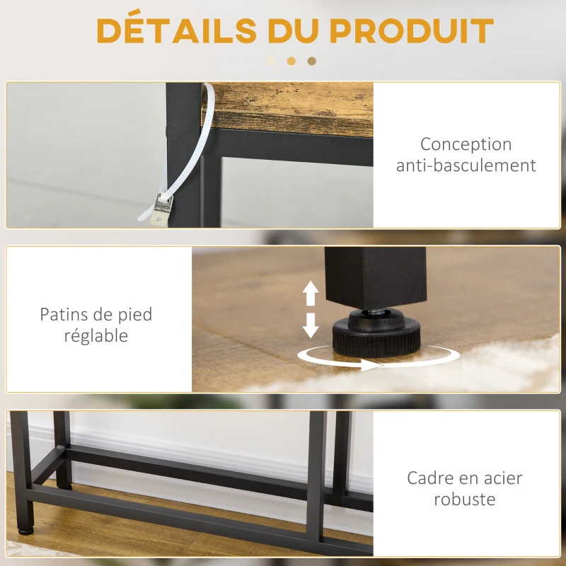 HOMCOM Table console table d'entrée bout de canapé style industriel avec étagère inférieure - métal 20 x 23 x 75 cm