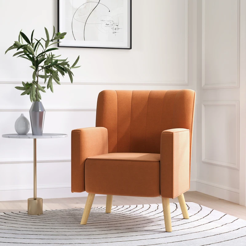 HOMCOM Poltrona d'Arredo Moderna con Schienale Inclinato, in Tessuto Effetto Velluto, 70x76x92 cm, Marrone