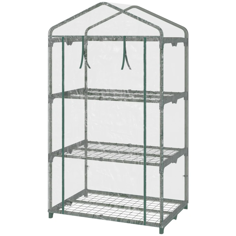 Outsunny Serre de jardin avec étagères 3 niveaux, serre de balcon, bâche renforcée PVC, châssis en acier, porte zippée enroulable, pour légumes plantes fleurs, 69 x 49 x 125 cm, transparent
