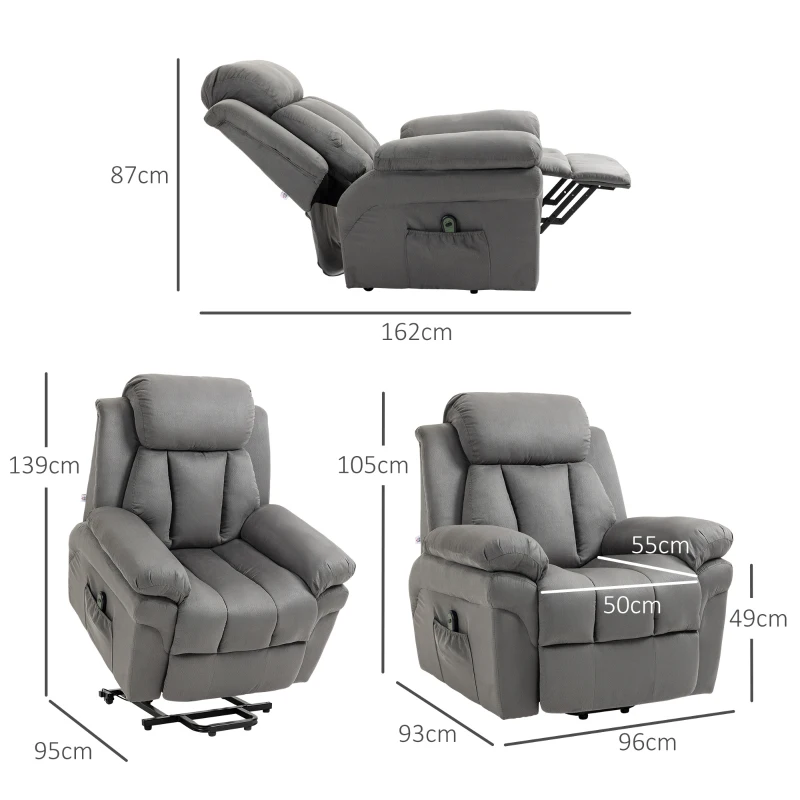 HOMCOM Fauteuil de Relaxation électrique Fauteuil releveur inclinable avec Repose-Pied Ajustable gris