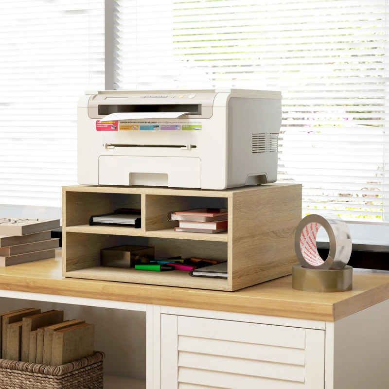 HOMCOM Organiseur bureau aspect bois avec 3 compartiments fournitures support d'imprimante dim. 47L x 40l x 22,5H cm