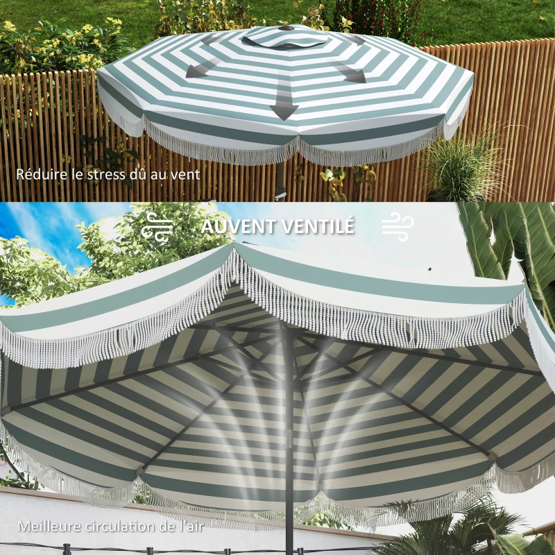 Outsunny Parasol de jardin 2,7 ​​m, parasol inclinable d'extérieur UPF 30+ avec manivelle, 8 baleines, bleu clair et blanc