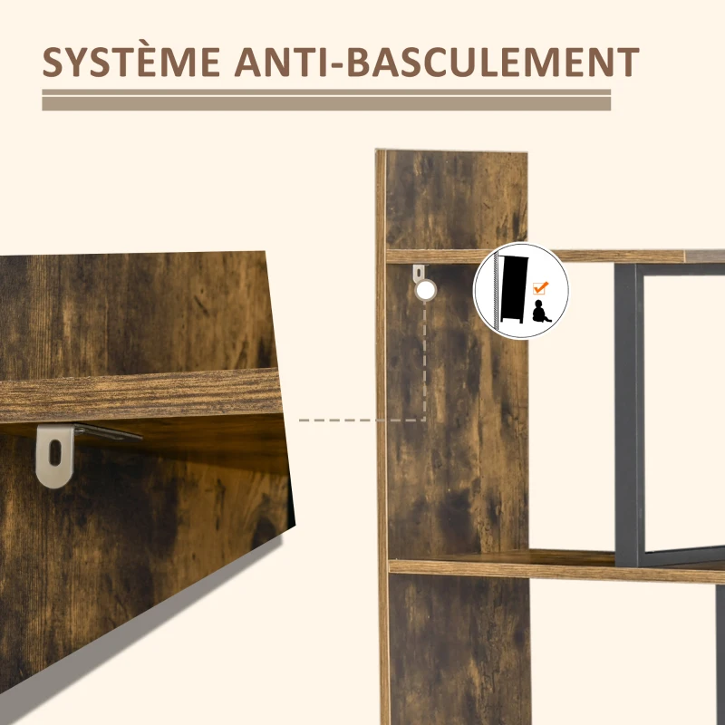 HOMCOM Étagère bibliothèque séparateur de pièce style industriel en escalier 5 étagères 102 x 30 x 160 cm coloris brun rustique