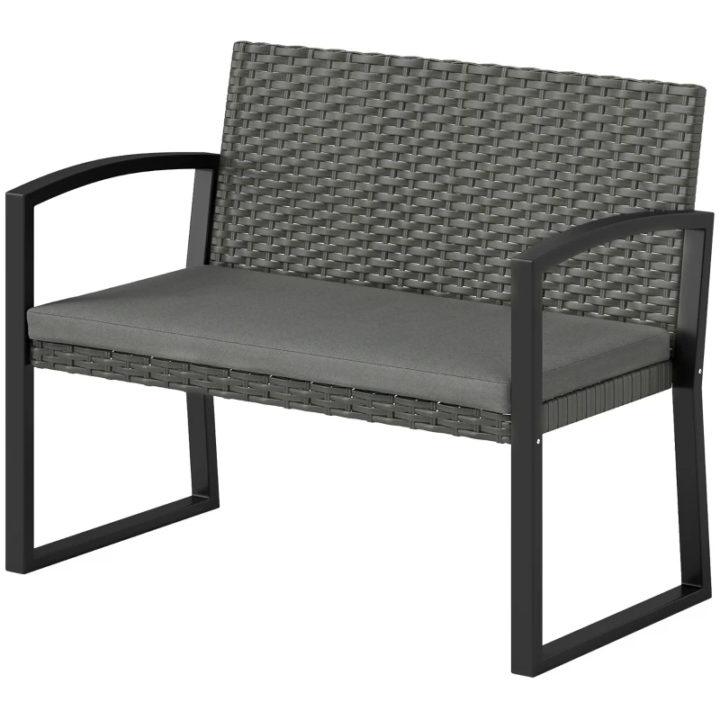 Outsunny Two-Seater Rattan Garden Bench - Grey/Black