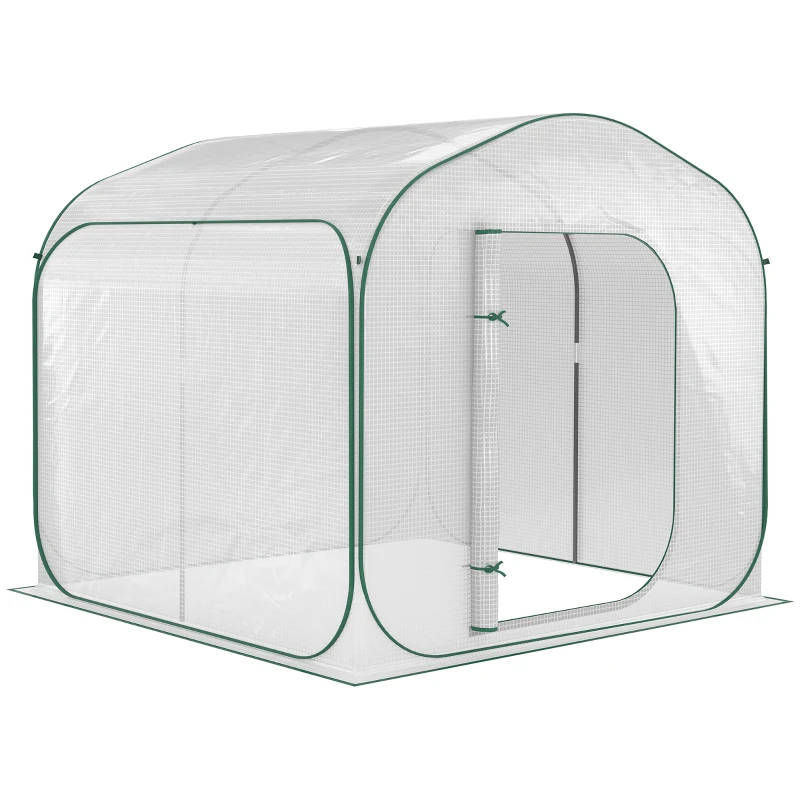Outsunny Serre de jardin PE, pop-up, serre de balcon, bâche renforcée 140 g/m², châssis en acier, porte zippée enroulable, pour légumes plantes fleurs, intérieur et extérieur, 208x208x195cm, blanc