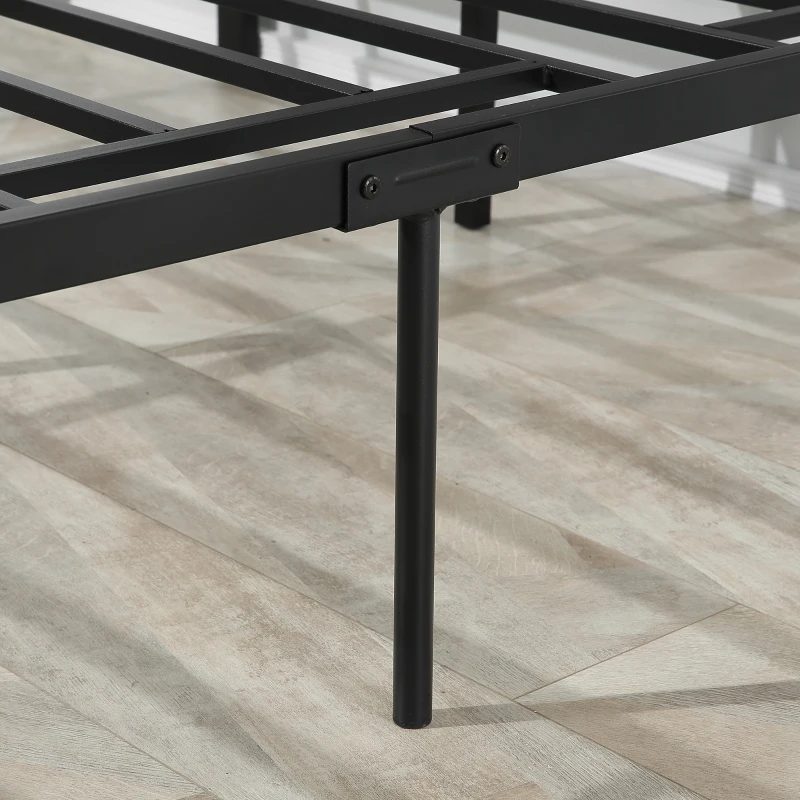 HOMCOM Cadre de lit double en acier avec sommier et tête de lit compatible matelas 190 x 140 cm aspect bois foncé