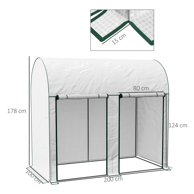 Outsunny Serre de jardin 2 m² dim. 2L x 1l x 1,78H m 2 Portes zippées enroulables Acier PE Haute densité 140 g/m² Anti-UV blanc