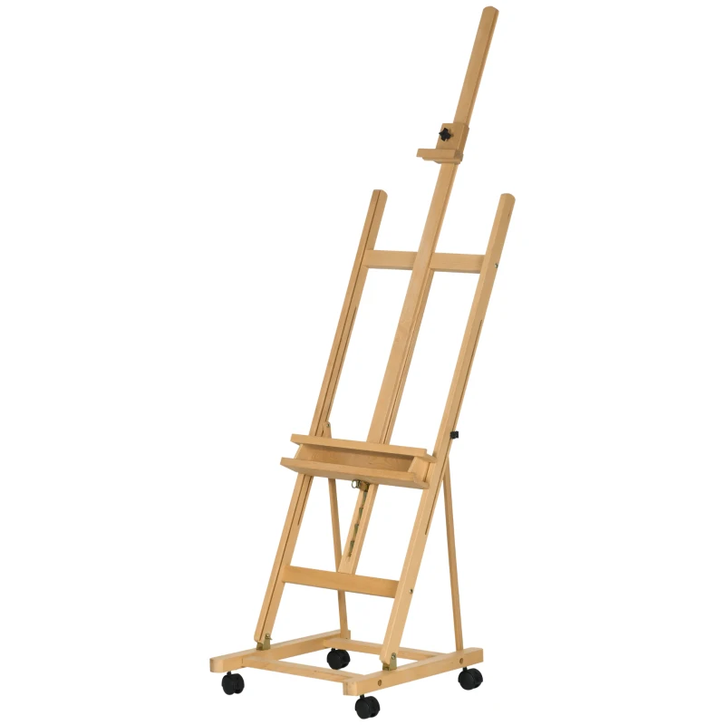 Vinsetto Chevalet d'artiste sur roulettes pliable en bois de hêtre pour toiles à peindre jusqu'à 118 cm bois naturel