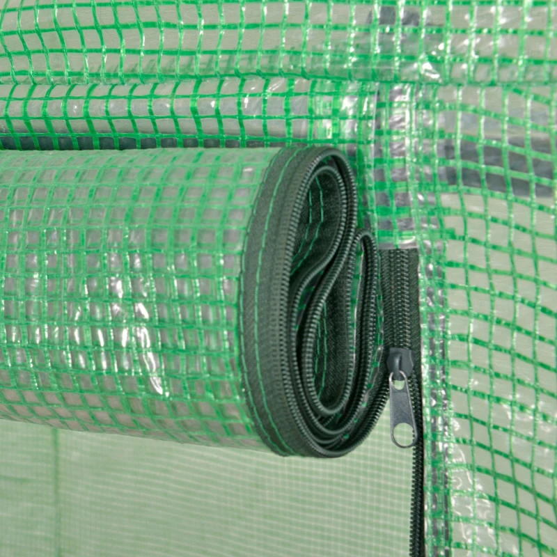 Outsunny Serre de jardin PE, serre de balcon, bâche renforcée 140 g/m², châssis en acier, porte zippée enroulable, pour légumes plantes fleurs, intérieur et extérieur, 300 x 100 x 200 cm, vert