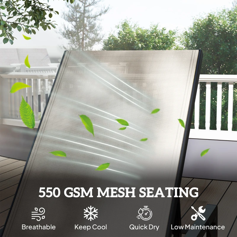 Outsunny Folding Sun Lounger Set of 2, 5-Position Adjustable Reclining Garden Loungers, Garden Chaise Lounge Sunbed Recliner Chairs with Steel Frame for Beach, Porch, Patio, Camping, Khaki