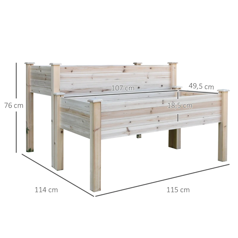 Outsunny Jardinière sur Pieds carré Potager 2 étages dim. 115L x 114l x 76H cm Inserts d'irrigation Bois Sapin Naturel